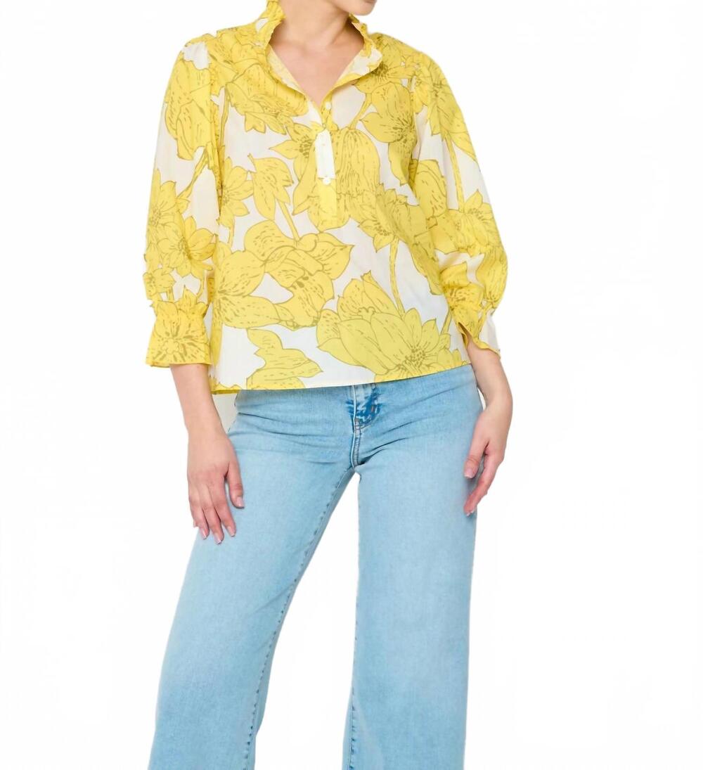 NEW FLORA BEA lina button front blouse in yellow/ secret garden